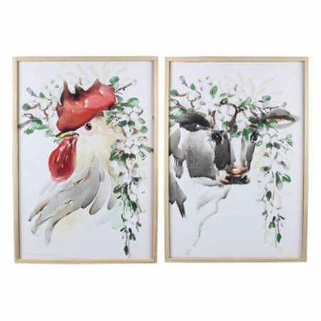 YOUNGS Wood Frame Canvas Rooster & Cow, Assorted Color - 2 Piece 20621